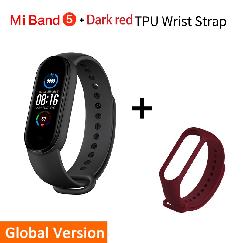 Xiaomi Mi Band 5 Smart Bracelet 1:1 large AMOLED Screen Heart Rate Fitness Traker Bluetooth 5.0 Sport Waterproof band 5: Global Add red