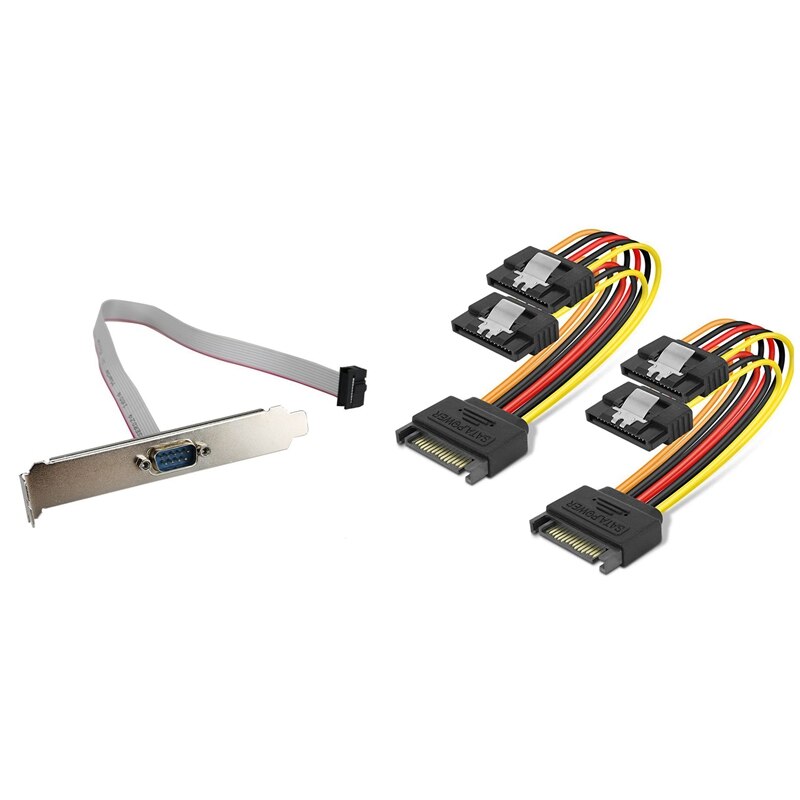 1X 1 Port 28Cm DB9 Serial Port Bracket To 10 Pin Header - Low Profile (PLATE 9M16LP) &amp; 2X SATA Power Extension Cable
