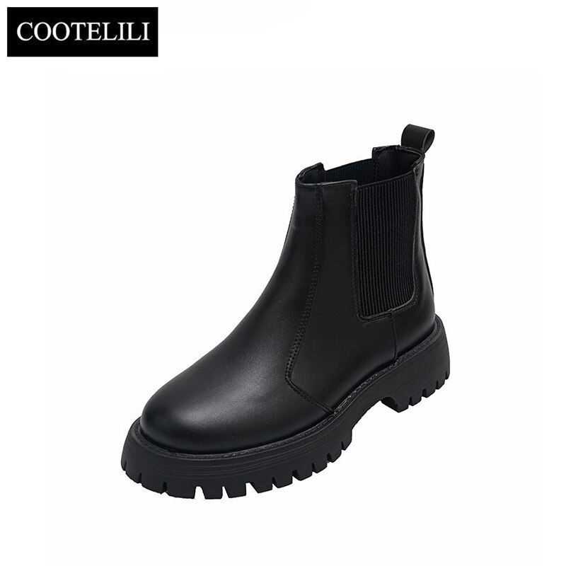 COOTELILI Botas de de mujeres invierno Botas de 4cm de tacón Botas de plataforma de mujer negro sencillo básico en zapatos de mujer Botas 35-39