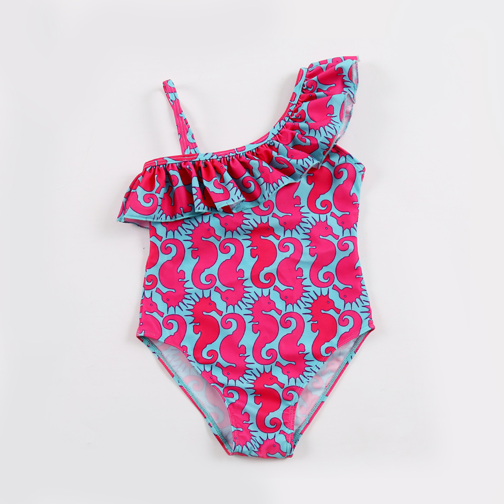 Badpak Kinderen Een Stuk Badmode Mooie Bikini Vis Print Een Schouder Ruches Badpak voor Meisje Baby Badmode