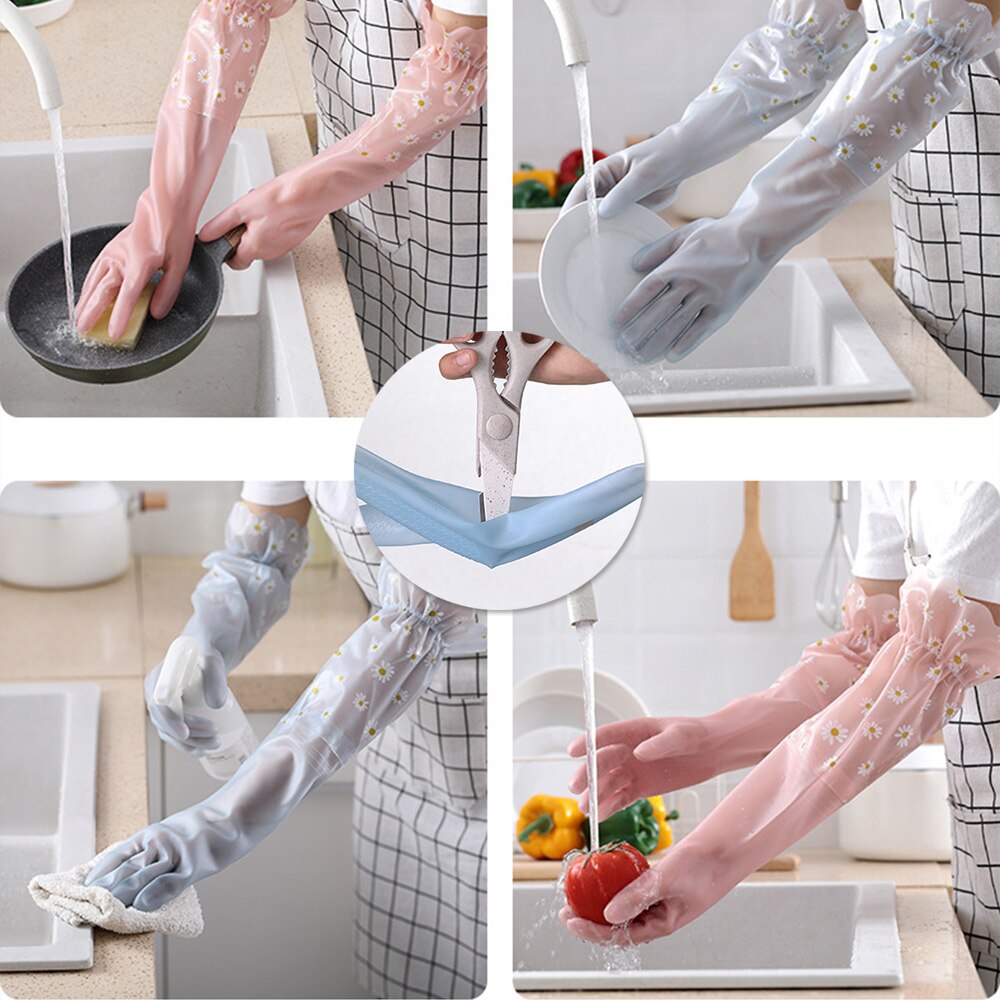Daisy Dishwashing Clean Long Sleeve Gloves For Kitchen Dishes Clothes Cleaning Toliet Bathroom Housework Gloves