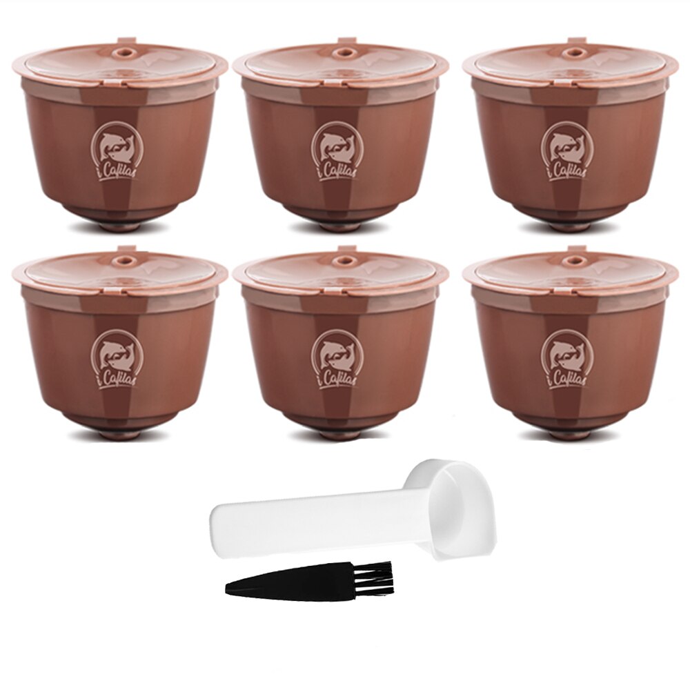 Compatibel Met Dolce Gusto Crema Koffie Capsule Filters Herbruikbare Hervulbare Koffie Capsule Cup Food Grade Plastic: 6Cup Brown