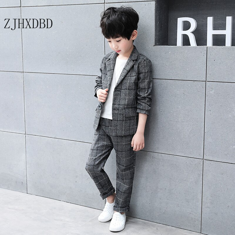 2 Stuks Herfst Kids Blazers Baby Boy Pak Plaid School Suits Peuter Jongens Formele Bruidskleding Katoen Kinderen Kleding Sets 4-16Y
