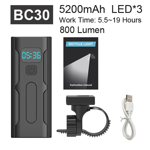 Newboler 5200 mah krachtige fietslamp 3 led aluminium usb fiets koplamp set regenbestendige mtb voorlamp fietslamp powerbank: Bc30