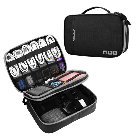Bærbart elektronisk tilbehør rejsetaske, kabelorganisator taske gadget bærepose til ipad, kabler, strøm, usb-flashdrev, oplader: Sort stor