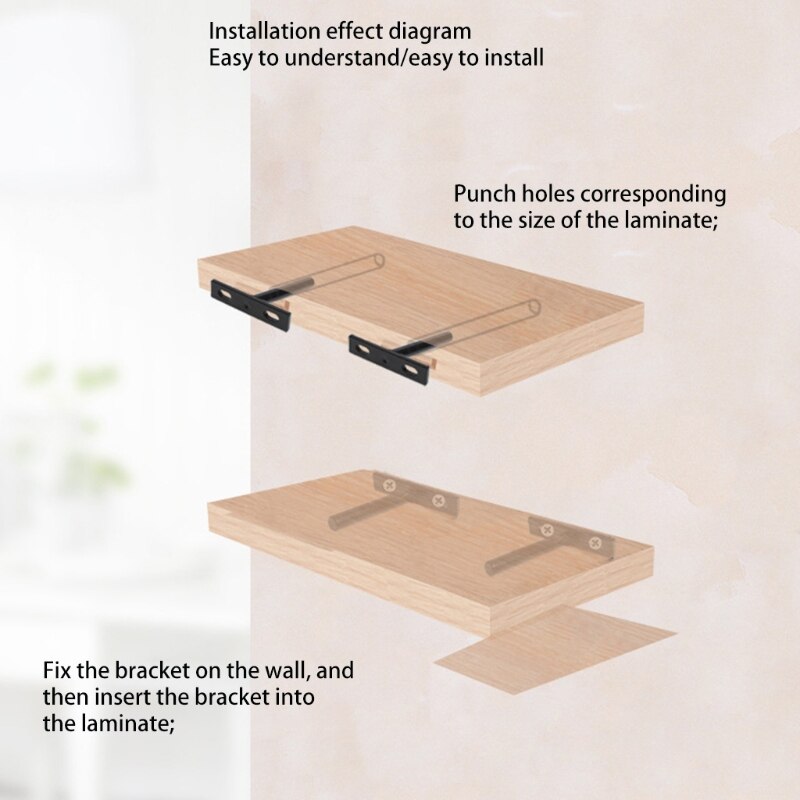 77JF 2 Pcs T-shaped Shelf Support Heavy Duty Wall Mounted Hidden Brackets for Floating Wood Shelves Durable and Sturdy
