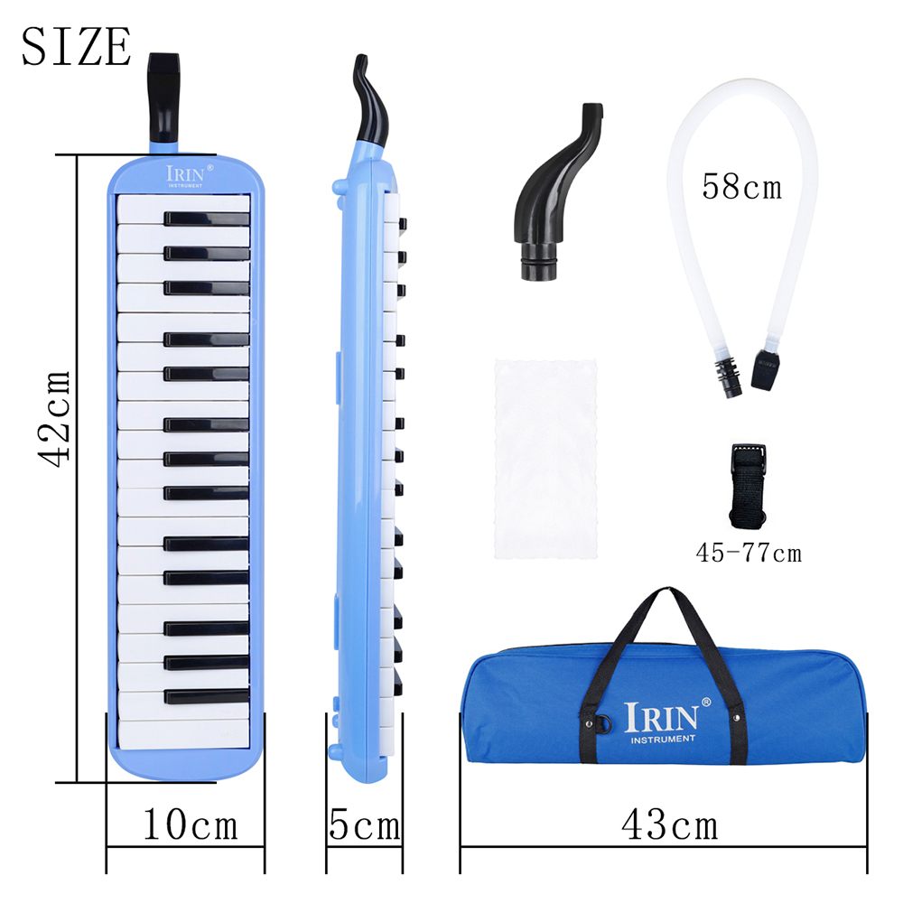 IRIN 32 Keys Melodica Piano Keyboard Style Musical Instrument Harmonica Mouth Organ With Carrying Bag Mouthpiece Educational Gif: Blue