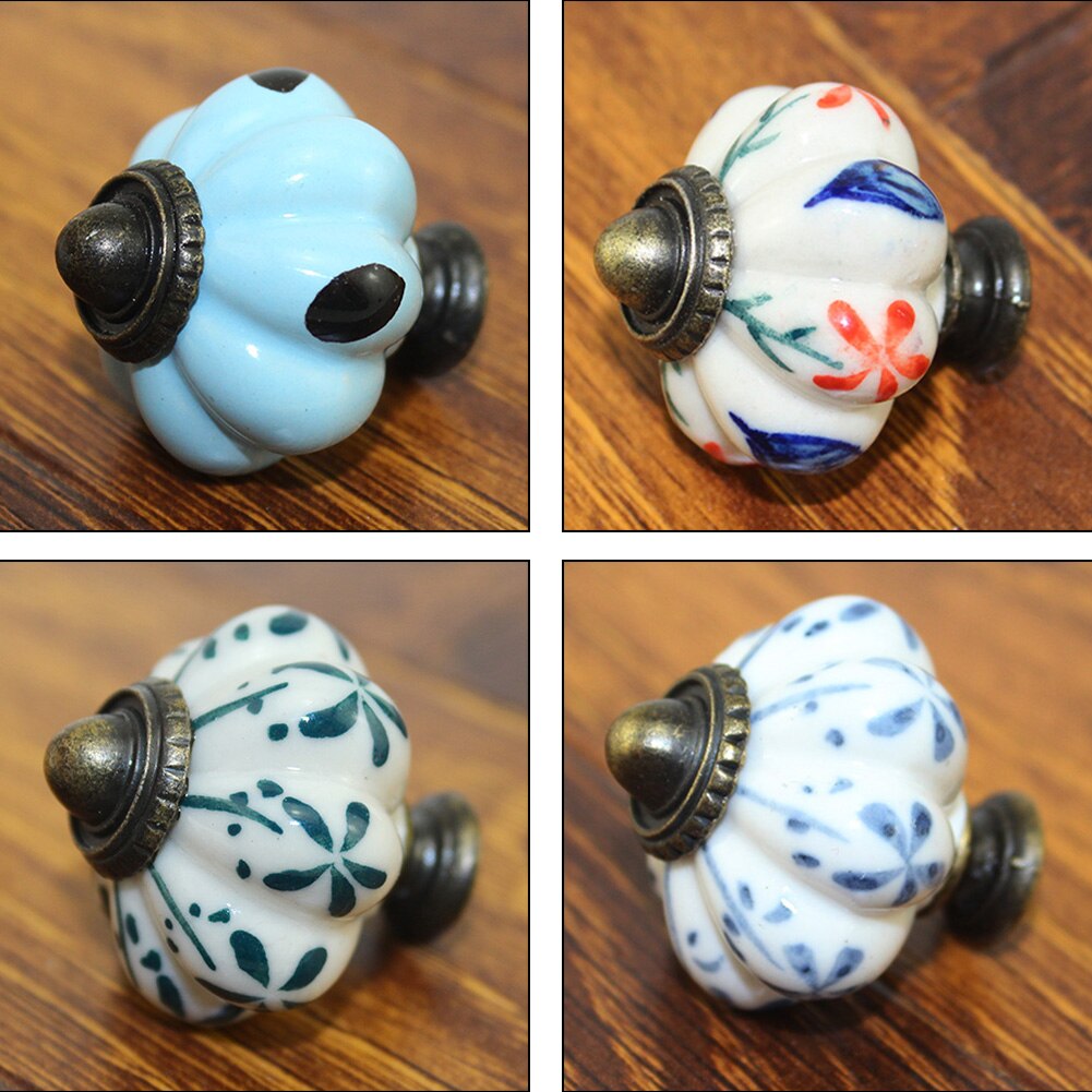 Poignée de meubles Vintage boutons de porte potiron céramique armoire poignées meubles tiroir placard cuisine tirer poignée 11 couleurs