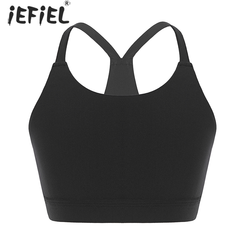 Kids Girls Cotton Round Neck Strappy Back Open Back Gym Yoga Workout Sport Crop Top Teen Dance Performance Vest Tops Costume