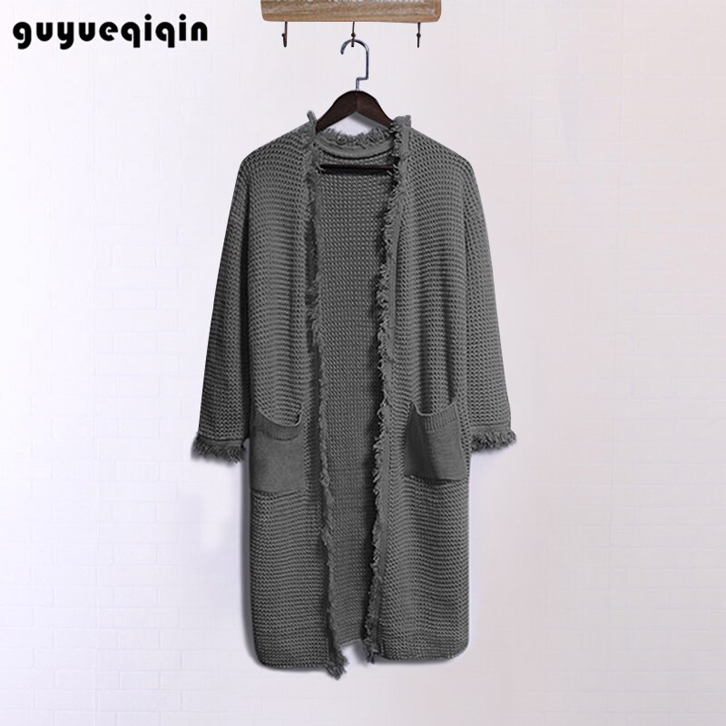 Kvast sweater kvinder tyk strikket lang sweater cardigan frakke langærmet vinter varm sweater frakke outwear