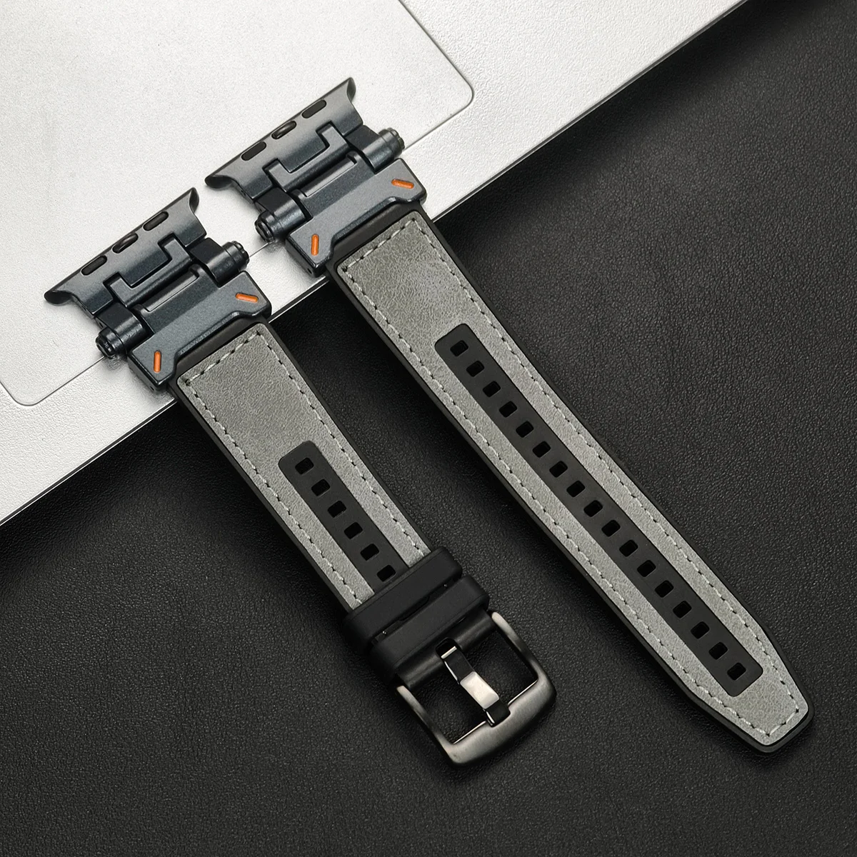 Luxe lederen band voor Apple Watch Band Ultra 2 49 mm 45 mm 44 mm 42 mm siliconen armband polsbandje Iwatch Series 9 8 7 6 5 SE 4