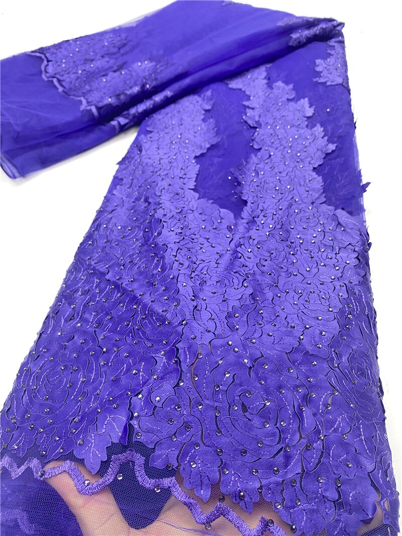 French African Lace Fabric With Stones Embroidered Nigerian Lace Fabrics For Wowen Wedding Sewing YA3620B-6: Picture 1