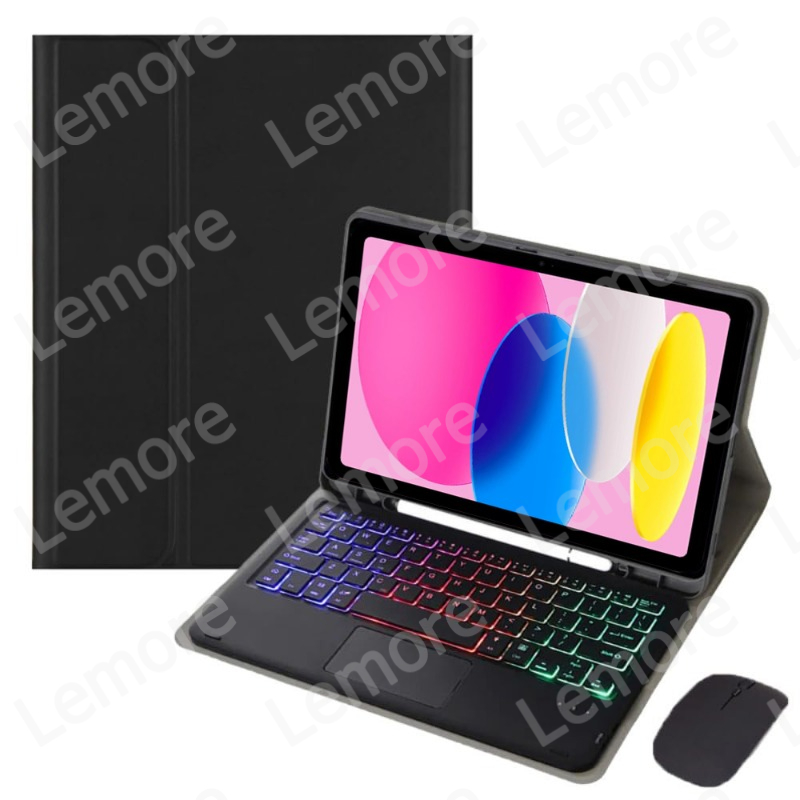 Engels toetsenbord met touchpad voor iPad A16 11 '' / iPad 2025 11e generatie 2025 Verlicht toetsenbordhoes met potloodsleufstandaard: YELLOW