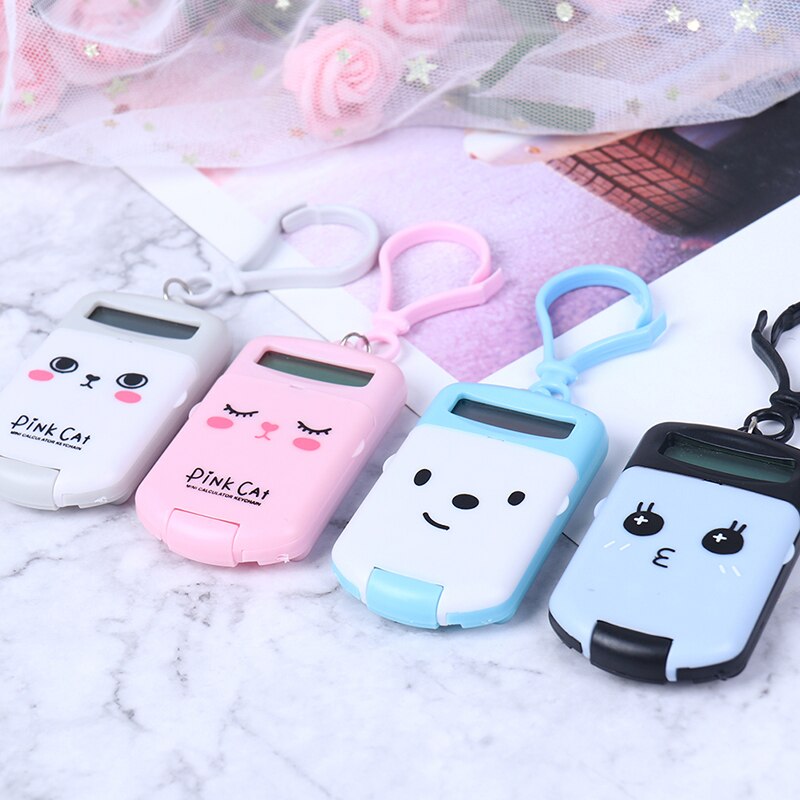 Kawaii mini lommeregner bærbar ciffer lommeregner 8 display tegneserie søde nøglering lommeregner kontorartikler lommestørrelse