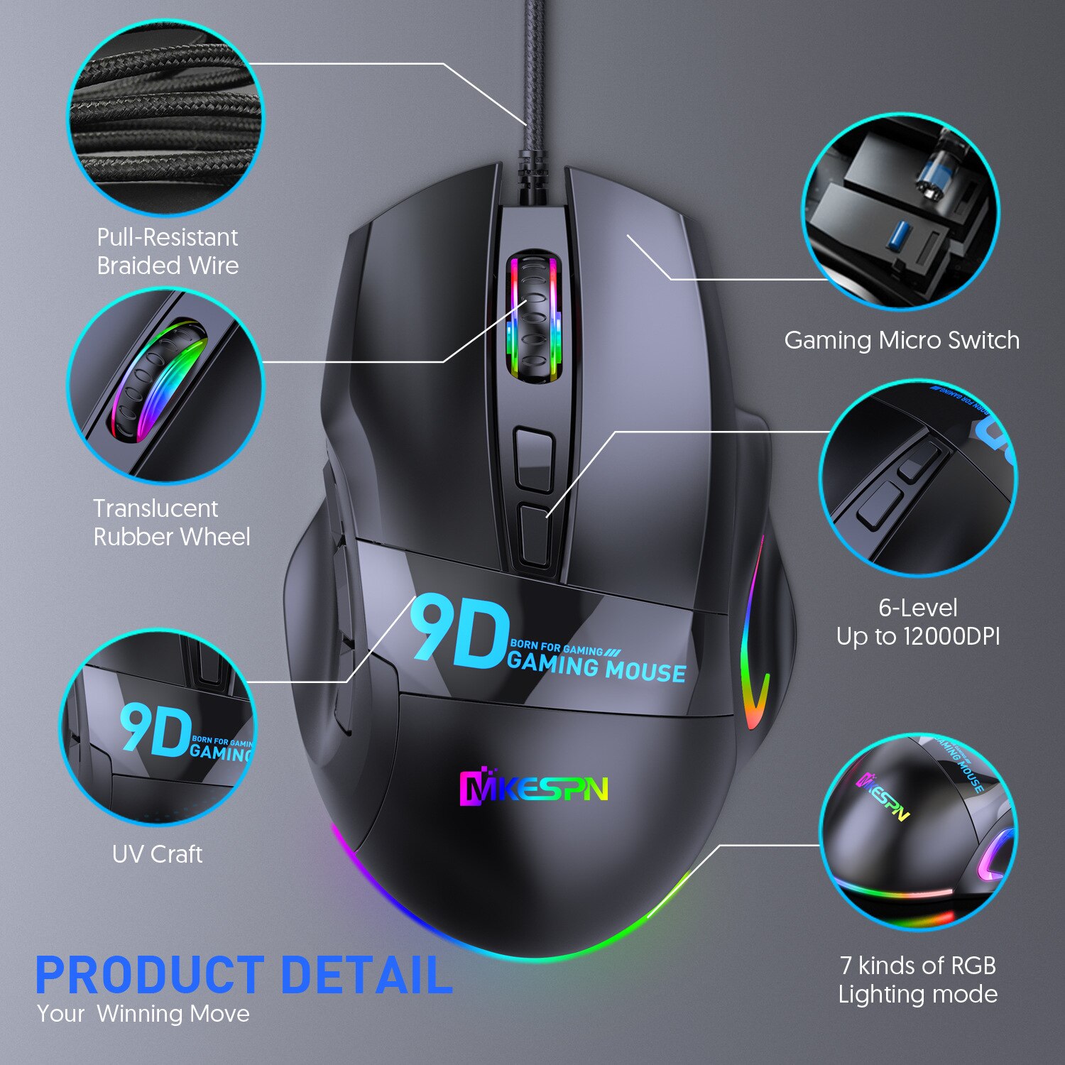 Wired Mouse Gamer Macro Programming Gaming Mouse 1.8m Line Length 9 Buttons Gaming Mouse For PC Gamer Laptop Glowing Wired Mouse