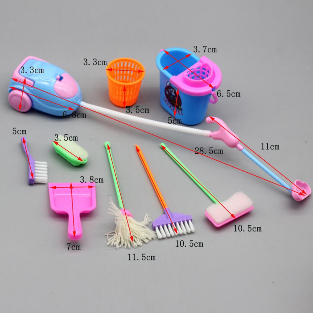 9 Stks/set Poppenhuis Speelgoed Educatief Mini Pretend Play Mop Bezem Speelgoed Cute Kids Schoonmaken Meubilair Gereedschap Kit Huis Schoon Kids speelgoed