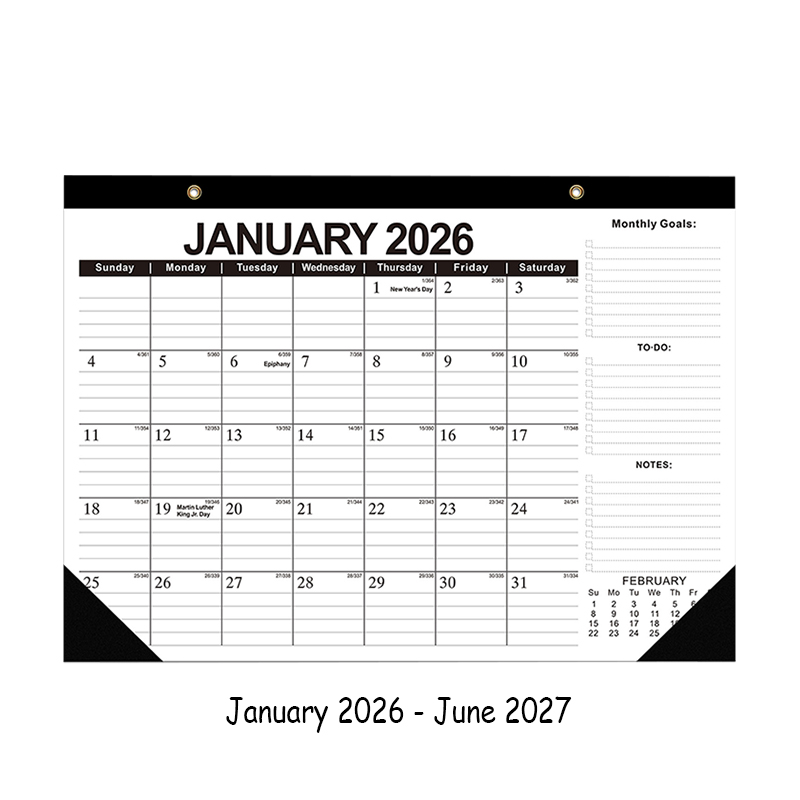 Neuer 2026 Wandkalender 18 Monate 2026–2027, täglich, wöchentlich, monatlich, Zeit, Agenda, Planer, Organizer, Heimbüro, Dekor, zum Aufhängen