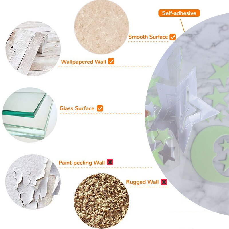 Luminous Stars Moon Wall Stickers Fluorescent Glow In The Dark for Kids Bedroom Baby Nursery Home Ceiling Decoration Wall Decals