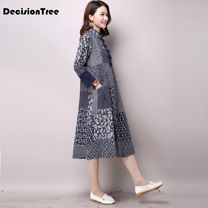 vestido chino tradicional qipao mujeres cheongsam estilo chino flor femenina estampado vestido oriental Chino de manga larga