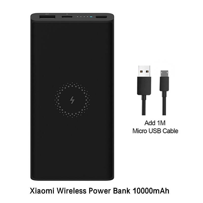 Xiaomi Wireless Power Bank 10000 mAh USB Type C Mi Powerbank Portable Qi Fast Wireless Power bank charger for Xiaomi iPhone: Black Add Micro