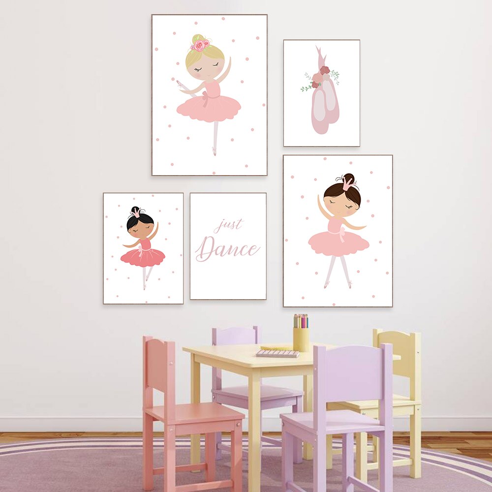 Canvas Prints Babi Nordic Canvas Schilderij Poster Baby Girl Room Decor Roze Danser Muur Pictures Voor Slaapkamer