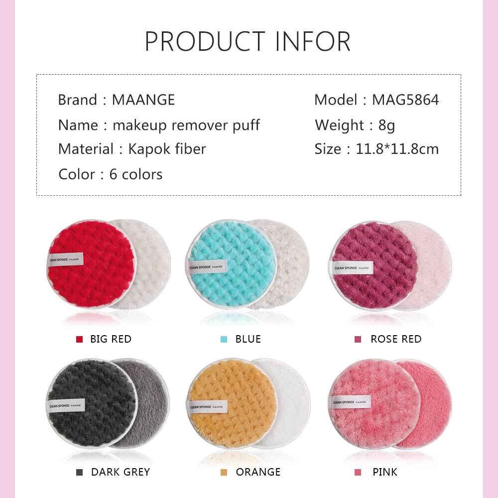 1Pc Reusable Makeup Removal Pad Soft Double-sided Sponge Cleansing Cleaner Puff Cosmetic Remover Face Washing Tools