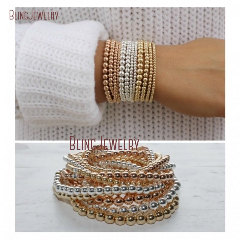 delicato Bracciale in Oro Rosa Riempito in Argento sterlina pila perlina Sfera in Rilievo del Braccialetto di Stirata BM33718