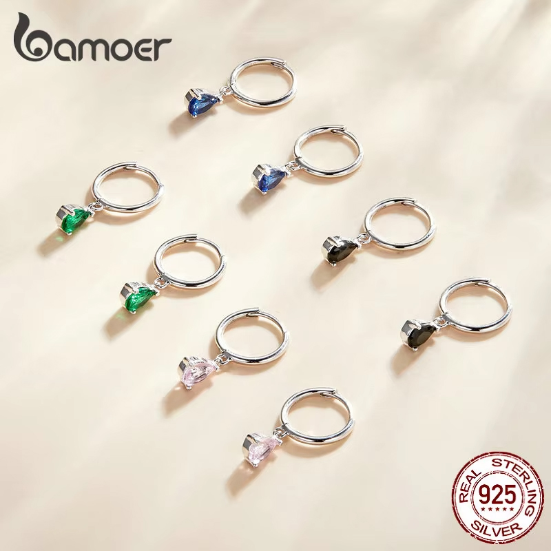 Pendientes de gota de agua de plata BAMOER ISHWAR, Plata de Ley 925, pendiente con forma de gota de 4 colores para mujer, joyería llamativa SCE1018