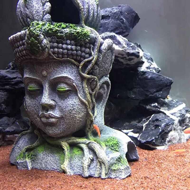 Resin Artificial Aquarium Decoration Chinese Buddha Ornament Reptile Hideout Cave Decoration Fish Tank Aquarium Decor