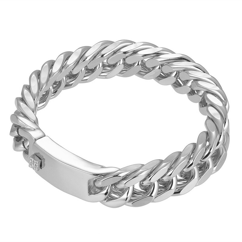 Pulseira masculina cubana, bracelete de metal banhado a ouro: silver