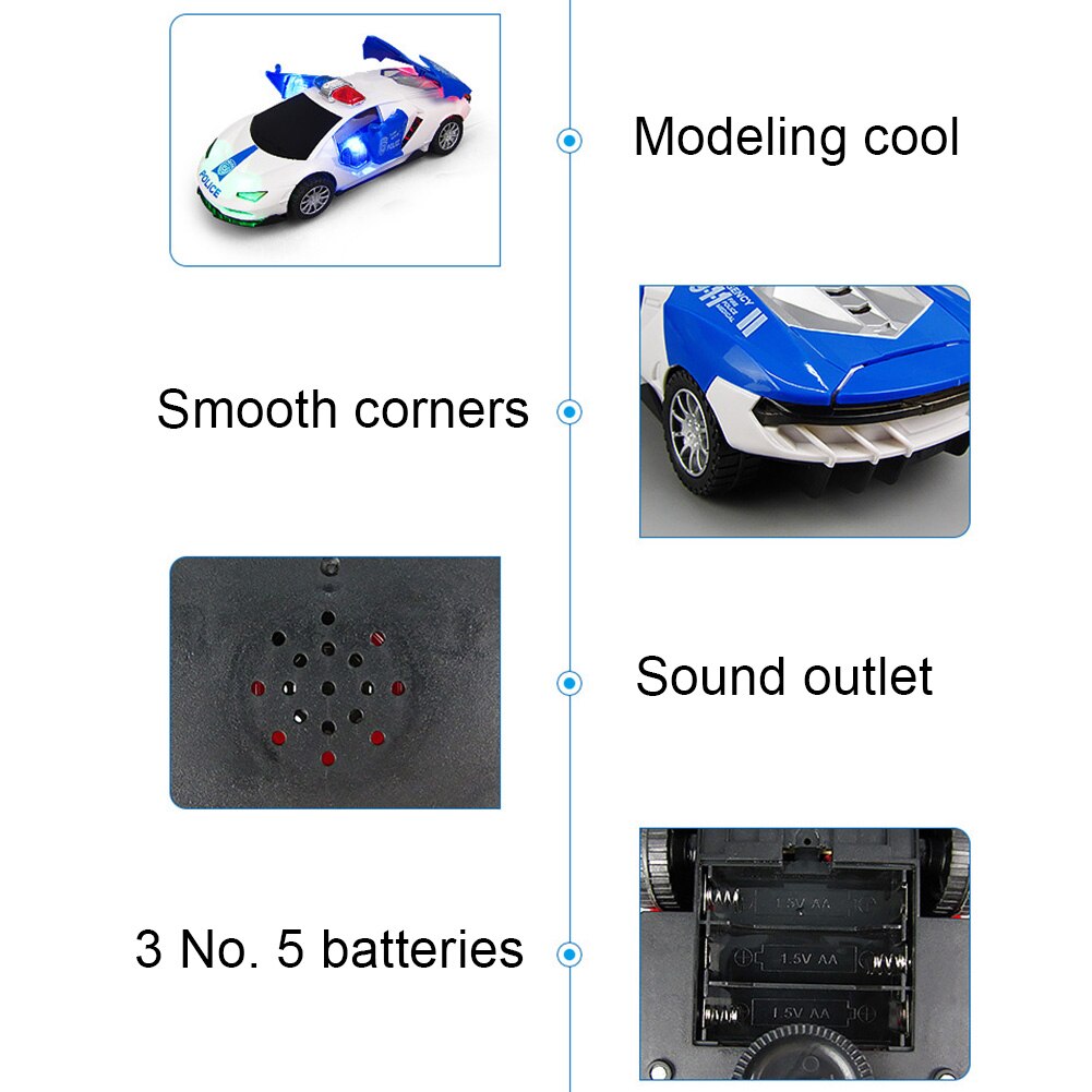 Electric 360 Rotation Police Car Vehicle with LED Music Education Kids Toy