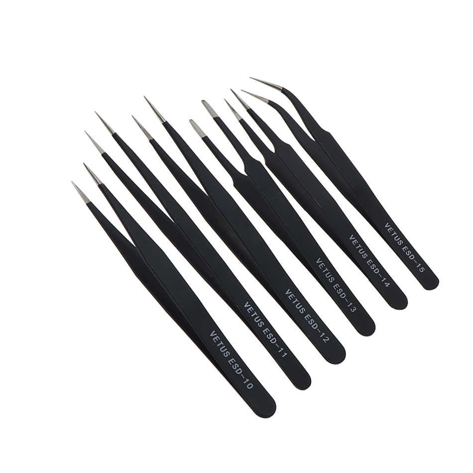 Pince à épiler antistatique originale Vetus ESD ensemble d'outils pointe de haute précision pince à épiler droite incurvée pince multifonction en acier inoxydable Repai