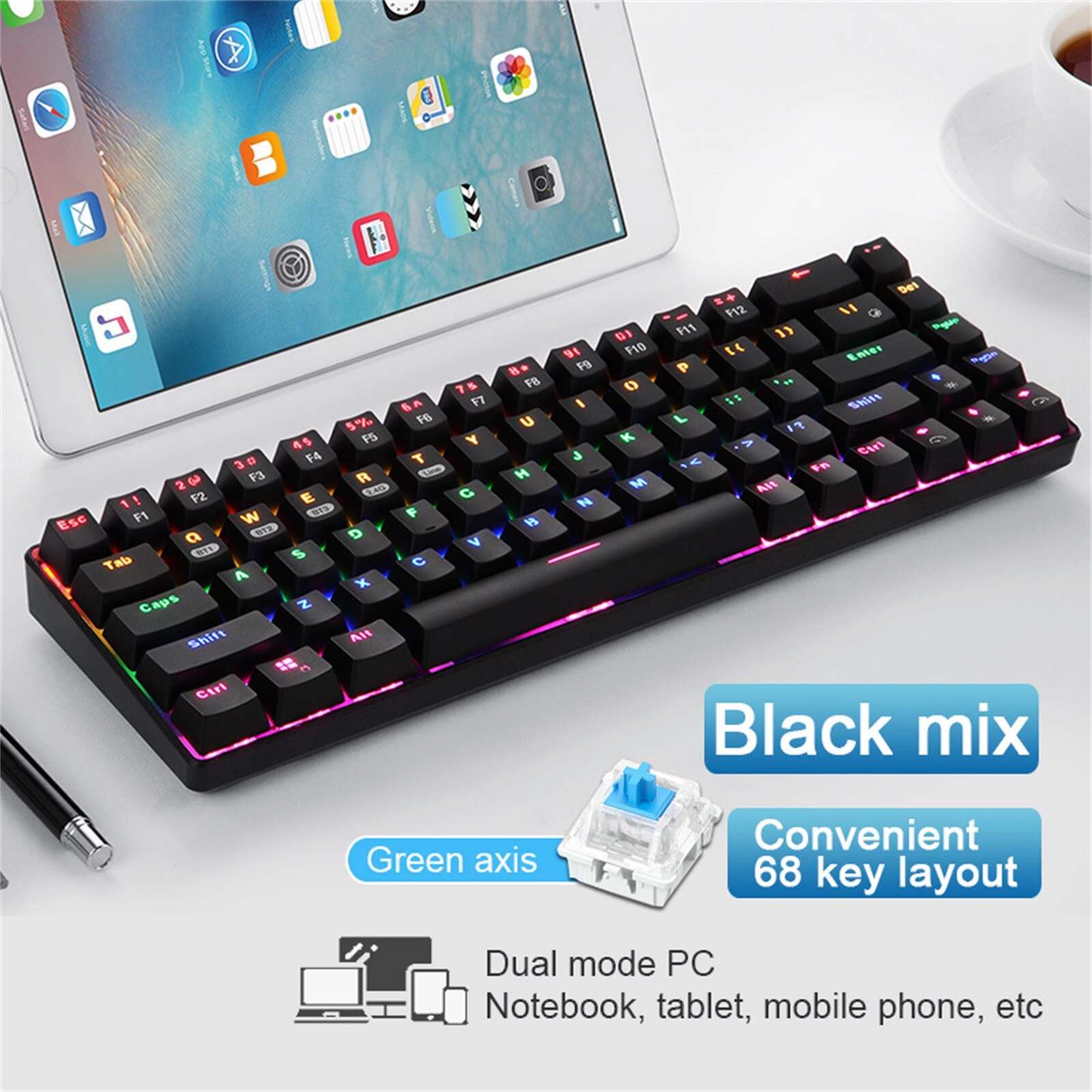 Bluetooth mechanical gaming keyboard 68-key wireless and wired dual-switching multi-device 3-mode wireless wired keyboard#30: C