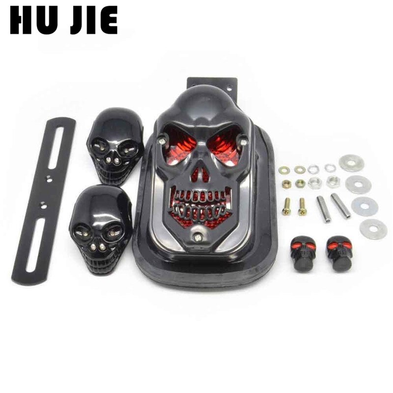 Motorrad Schädel Bremse Hinten Platte Schwanz Blinker Licht Für Harley Bobber Chopper Schwarz