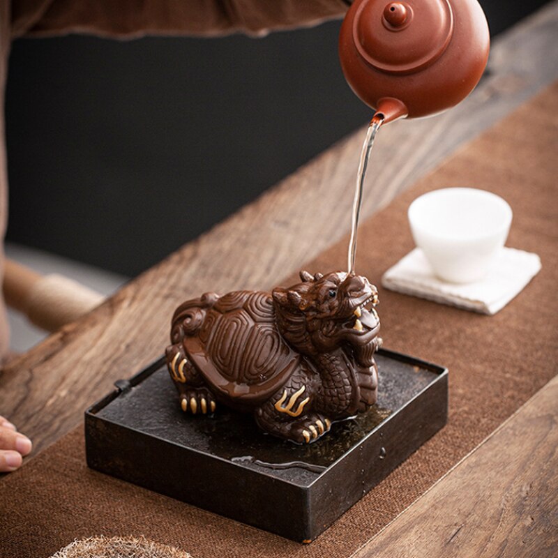 Yixing Zisha Drago tartaruga Tè animale domestico benedizione fortunata scultura fatta a mano Tè giocare a cerimonia del tè vassoio del tè può sollevare Zisha Tè giocattoli