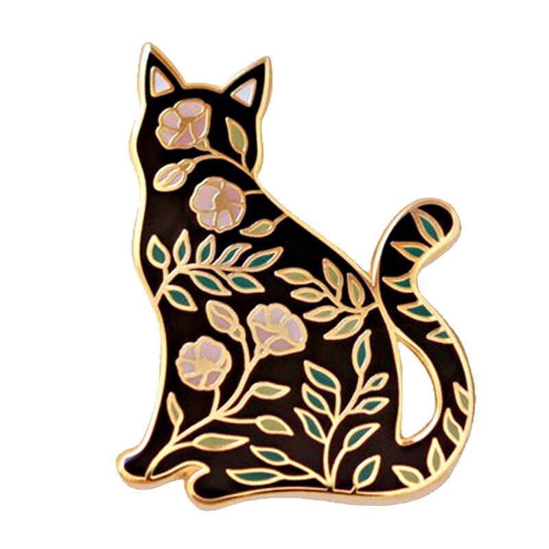 Beautiful Floral Cat Pin Flowers Art Badge Cute Kitty Lovers