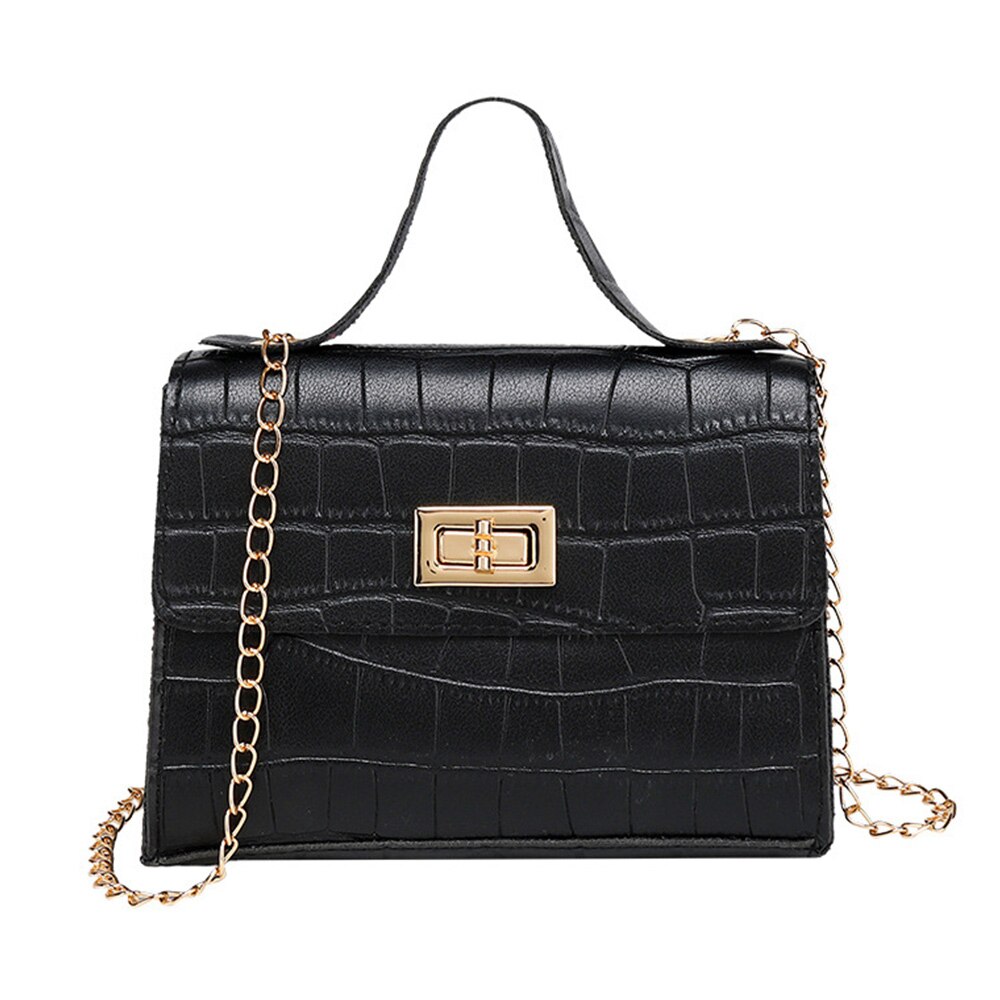 Crocodile pattern Shoulder Women's Matte Contrast Color Shoulder Messenger Bag Small Square Bag сумка женская: Black 