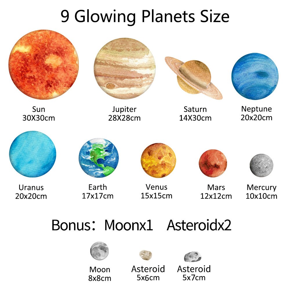 9 Planet Solar System Fluorescent Wall Sticker The Universe Planet Galaxy Kids Toy Indoor Bedroom Decoration Toy