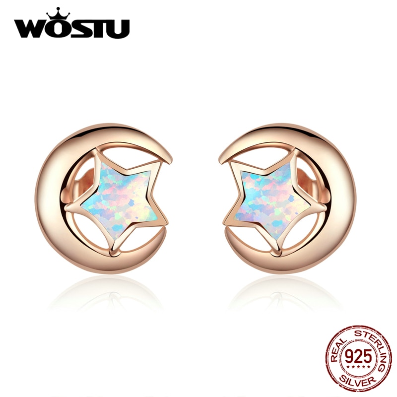 WOSTU 925 Sterling Silver Colorful Star Opal Rose Gold Stud Earrings For Women Wedding Earrings 925 Jewelry CQE816-C