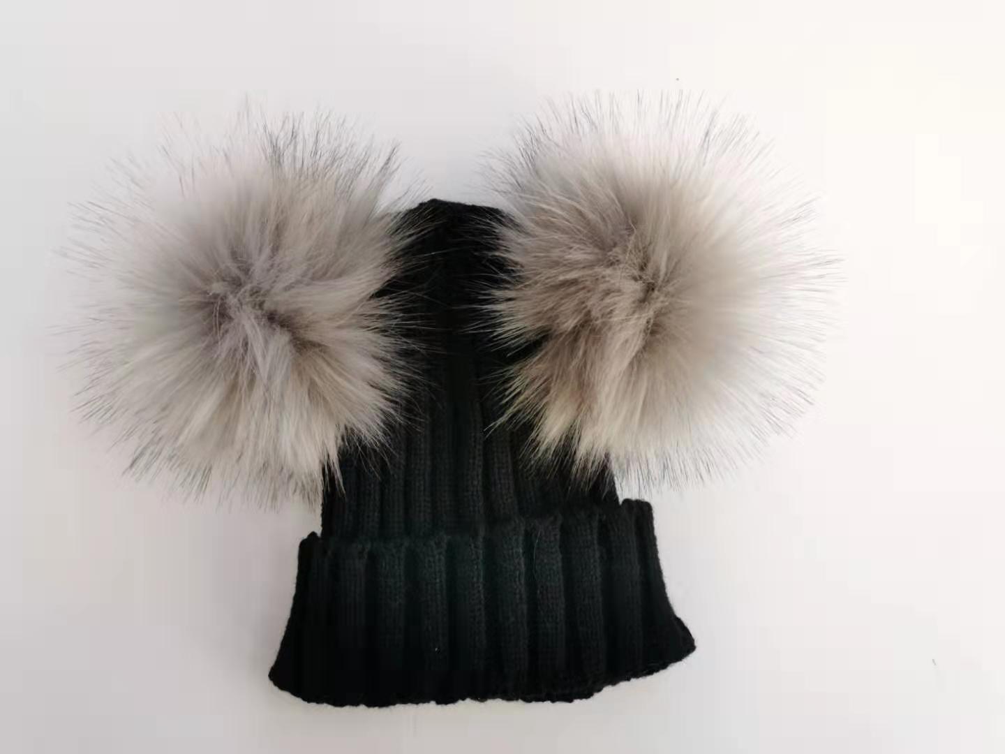 Barn vinter småbarn baby barn faux pälsmössa mössa mössa med 2 två dubbla pom poms pompom öron rolig hatt för pojkar och flickor