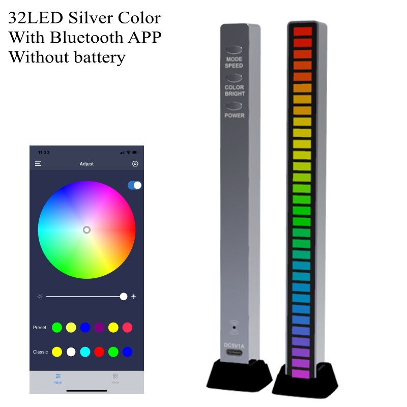 RGB Voice APP Control Stereo Music Spectrum LED Light Audio Level Indicator Amplifier VU Meter for Car Player Atmosphere Lamps: Silver App NoBattery