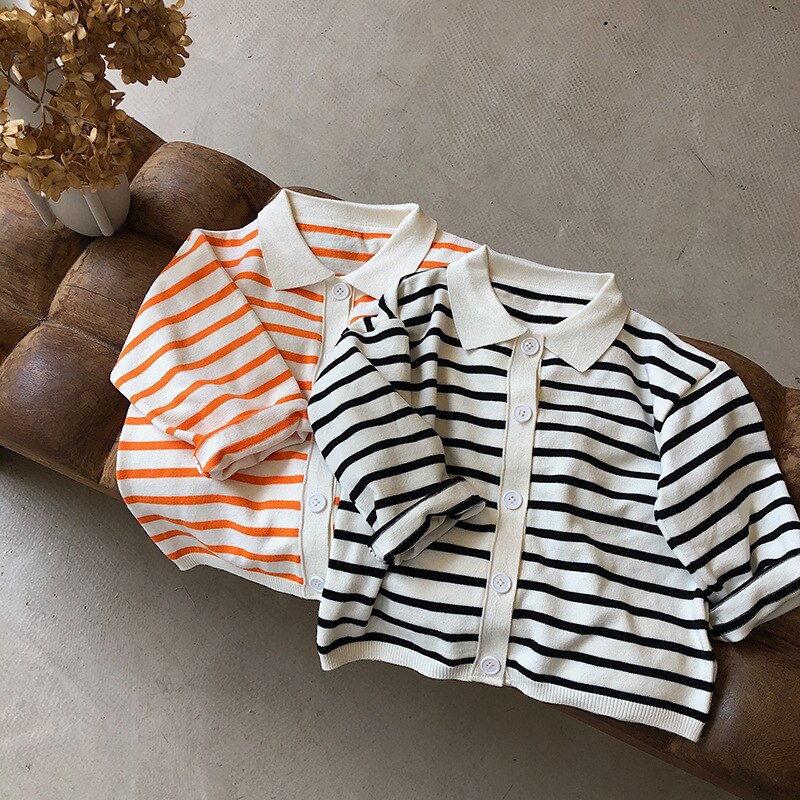 Lente Herfst Dunne Gestreepte Gebreide Truien Losse Single-Breasted Lange Mouwen Vest 1-6Y