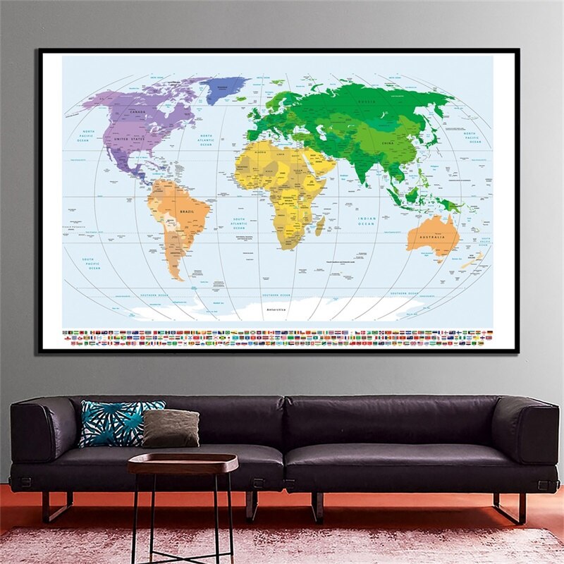 150 x 225cm non-woven verdenskart mercator projeksjon uten nasjonale flagg for utdanning kultur verdens kart tapet dekorasjon