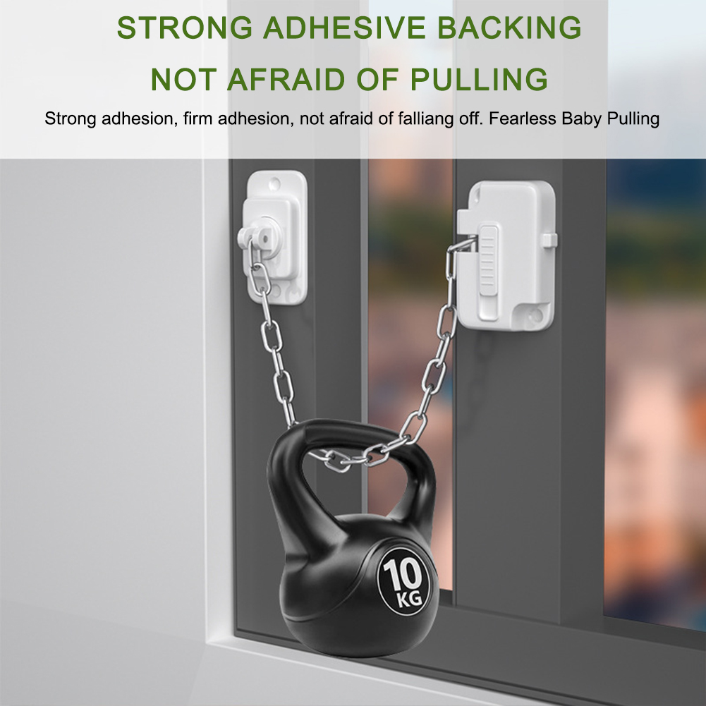 Window Frame Safety Chain Lock Self Adhesive Window Limiter Lock No Drilling Adjustable for UPVC Wooden Sliding Window