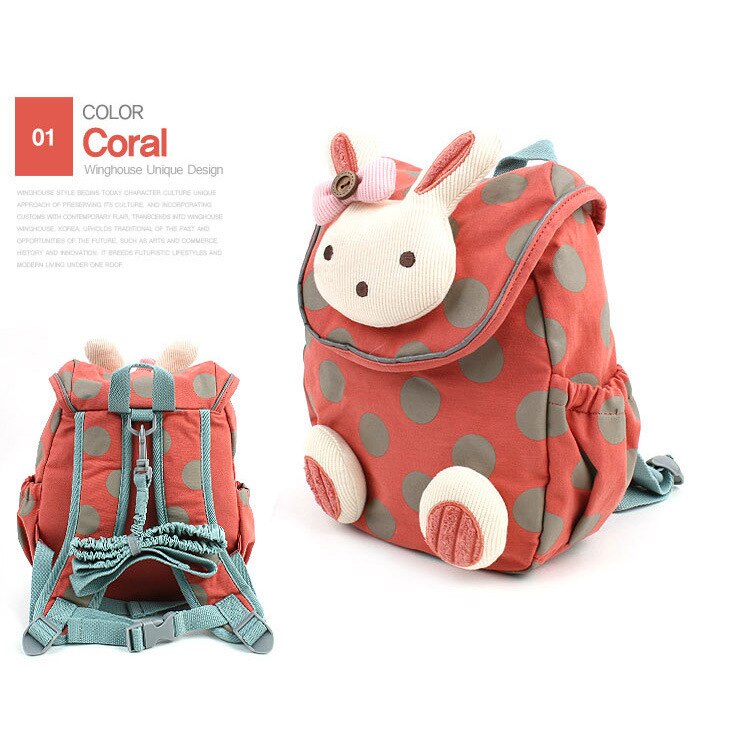 Mochila escolar de estilo Animal para niños y niñas, bonita mochila de felpa de conejo 3d con cordón, bolso escolar para guardería,: Red