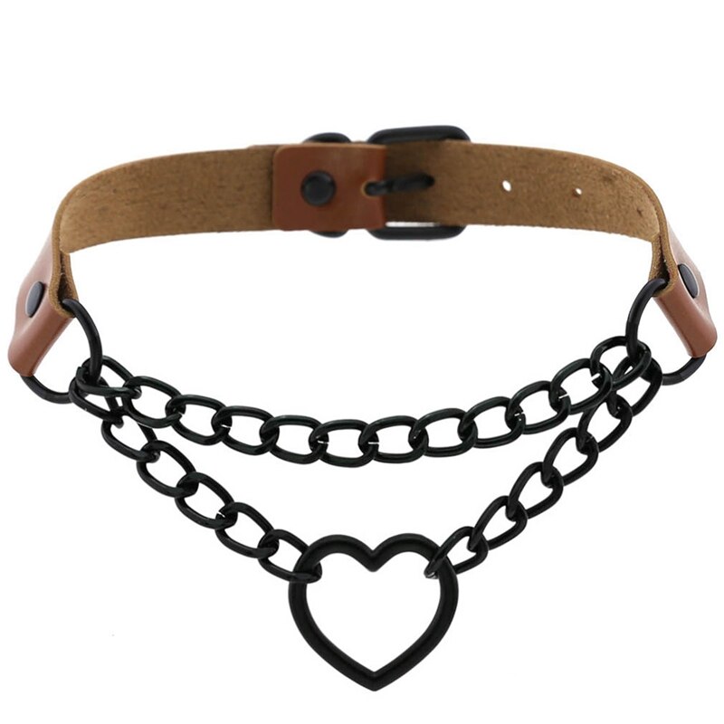 Frauen Hiphop Nette Cosplay Maid Kragen Punk Gothic Leder Halsband Metall Kette Harajuku Einstellbare Herz Halskette Schmuck