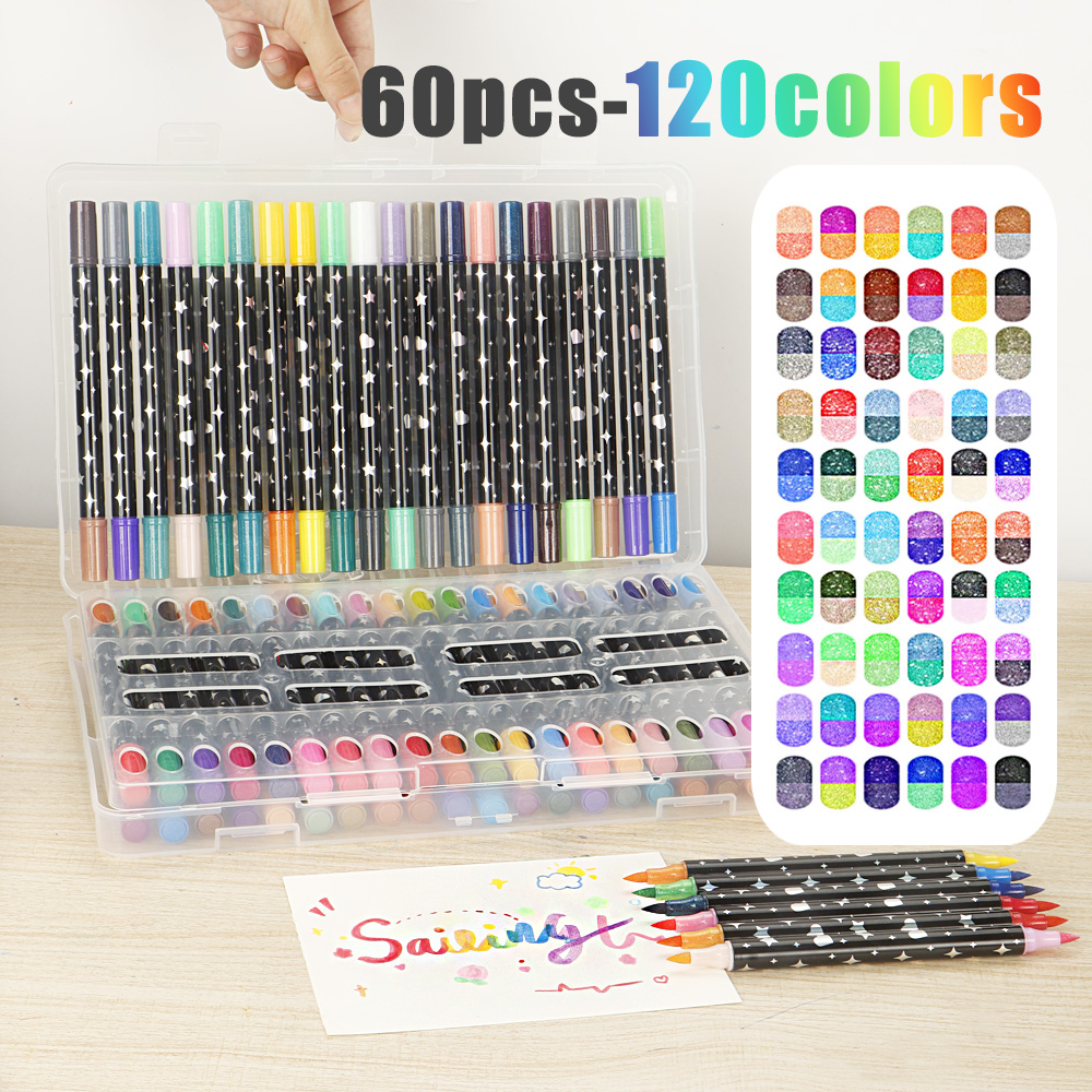 12-60 Pcs Double Tip Art Markers Vibrant Colors Quick-Drying For Painting Graffiti DIY Crafts Art Stationery School supplies.: PURPLE