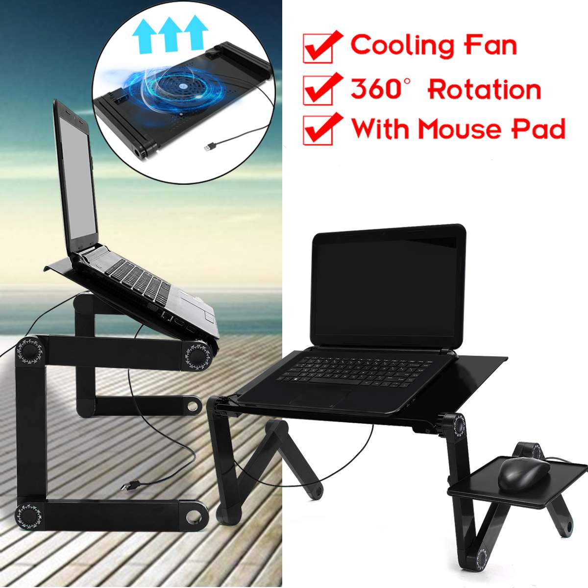 Multi-Functie Lapdesk Laptop Desk Stand Bed Lade Draagbare Laptop Stand Aluminium Houder Met Muismat Usb koeler