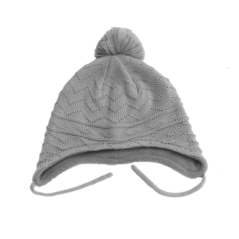 Winter Warm Kids Wol Hoed Gehoorbescherming Gebreide Muts Zachte Wollen Cap Effen Kleur Mode Baby Pompom Beanie Hoed Voor 0-5 Jaar: GY-L