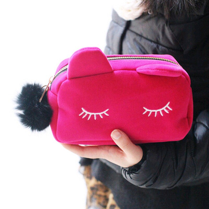 Grote capaciteit katten fluwelen etui portemonnee school kantoorbenodigdheden schrijfwaren pen etui portemonnee vrouw cosmetische make-up handtas